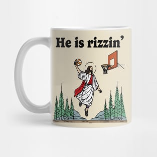 He Is Rizzin Funny Jesus Playing Basketball Humors He is Rizzen Jesus Mug